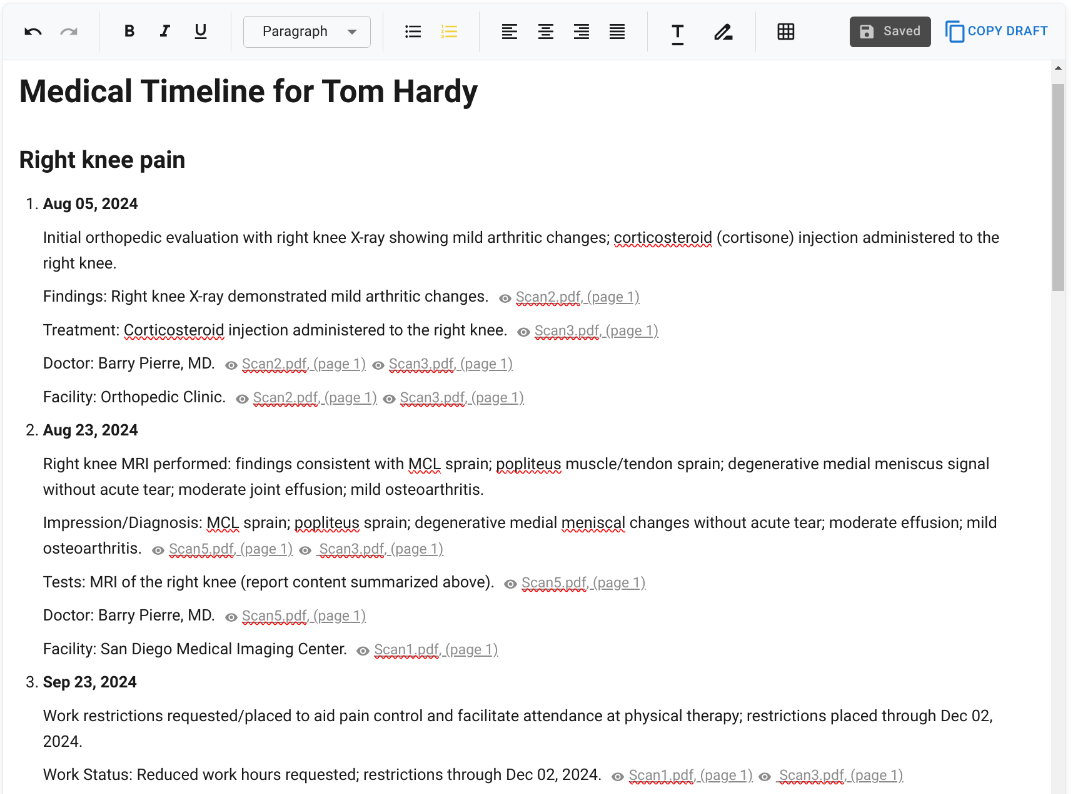 Medical timeline narration